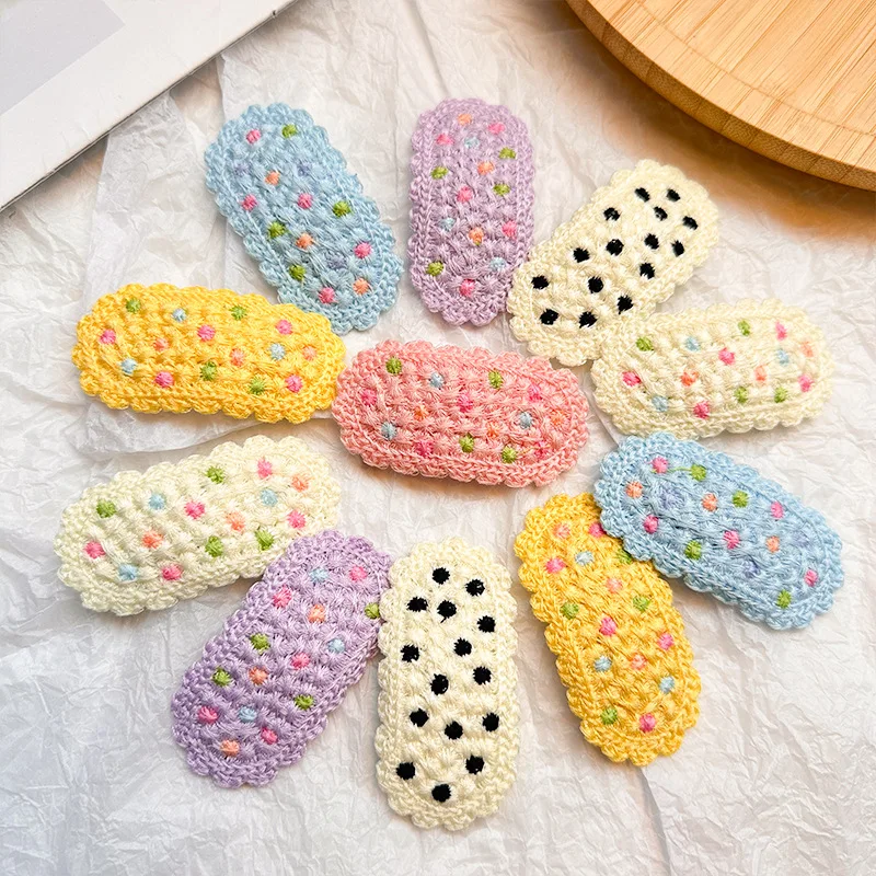 2/14 個かぎ針編みヘアクリップセット女の子女性水玉模様ニットかわいいヘアアクセサリー日常着パーティーヴィンテージスタイル