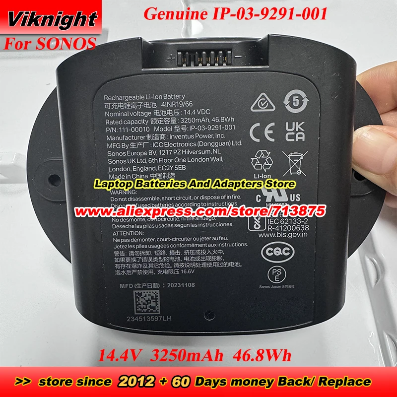 

Оригинальный аккумулятор IP-03-9291-001 PAN-03-9291-001 для SONOS 111-00010 111-00011 111-00012 14,4 В 3250 мАч 46,8 Втч 3100 мАч 44,64 Втч