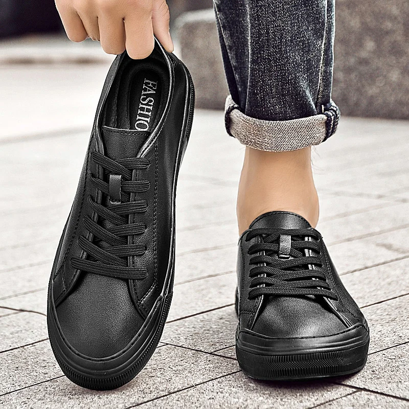 

2025 Men Casual Shoes Fashion Leather Hollow-out Skate Sneakers Non-Slip Breathable Footwear Spring Summer Outdoor Walking Shoes