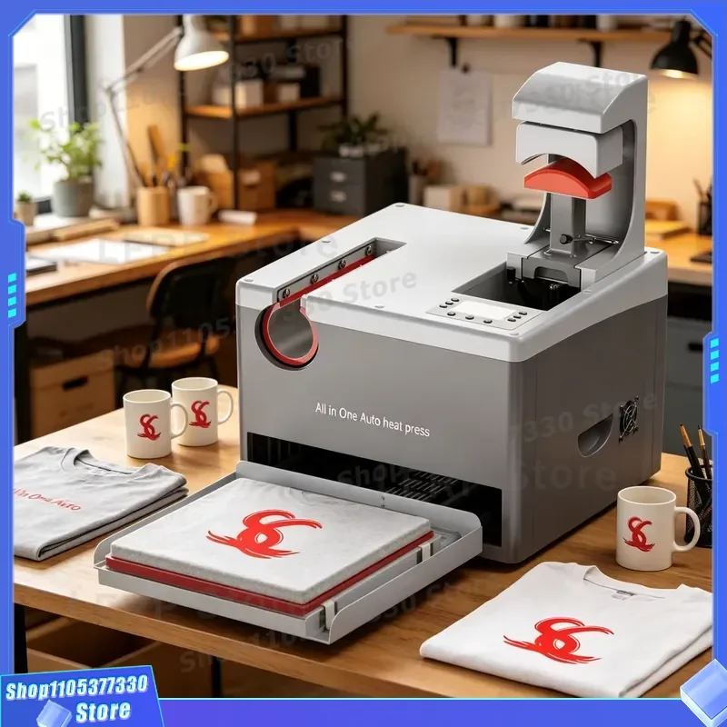 3 in 1 Automatic Heat Press Machine for T Shirt Mug Hat Sublimation Transfer Printer Commercial Household Multi Functional