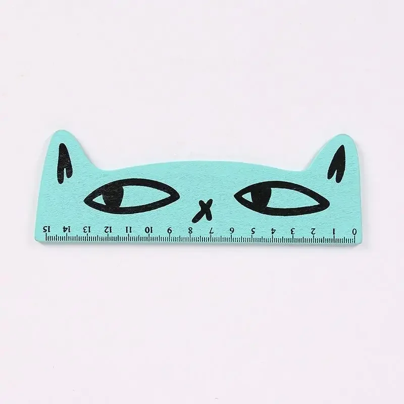 2Pcs Cute Lovely Cat Wooden Straight Ruler Measure Study Drawing Tool Student Stationery