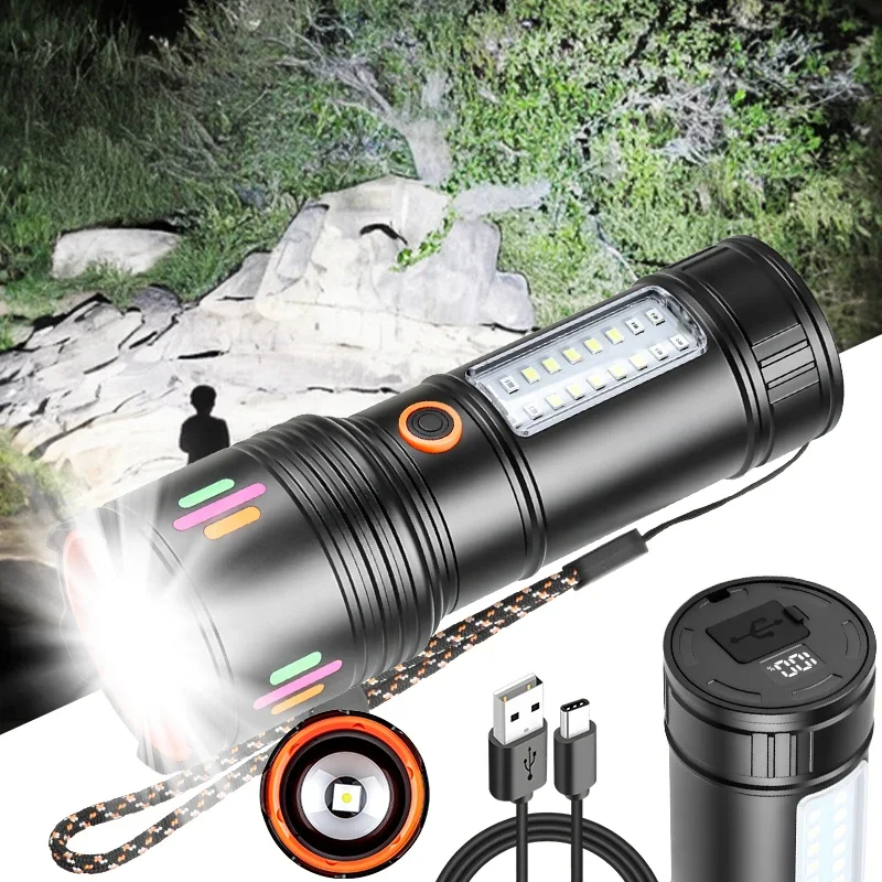 

New portable emergency flashlight strong light rechargeable outdoor long-range LED fluorescent strip flashlight