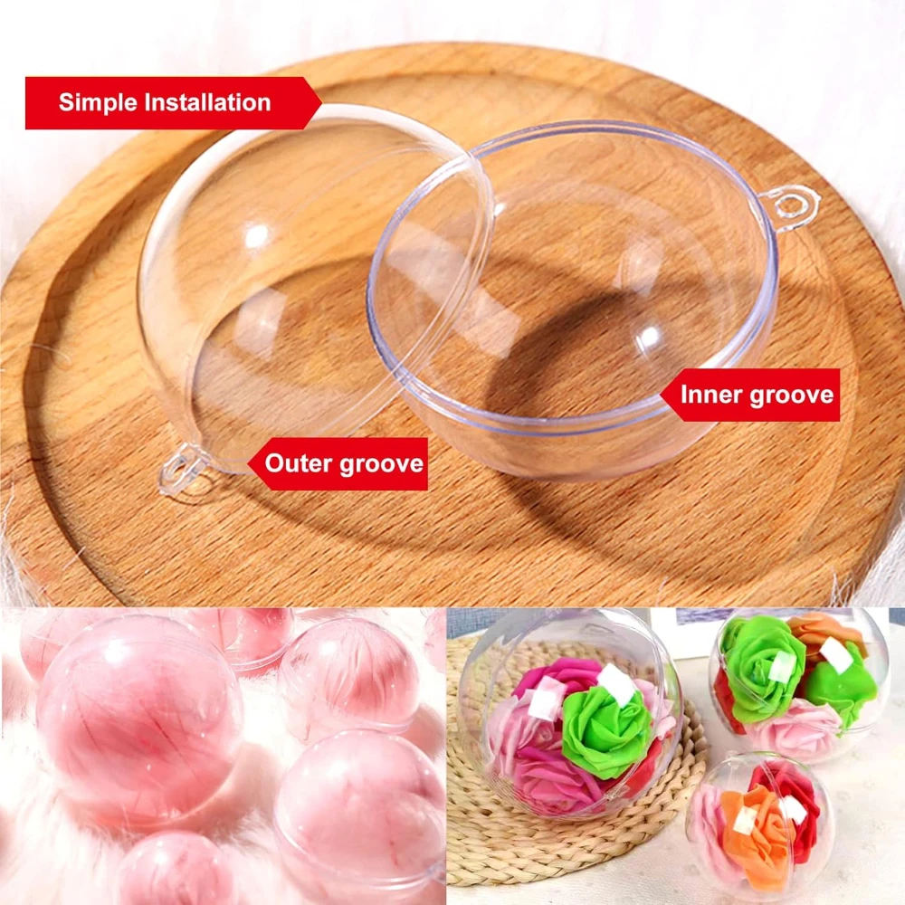 24/1PCS Hollow Christmas Ball DIY Plastic Transparent Balls Fillable Bauble Xmas Tree Hanging Ornaments Home Party Gifts Decor