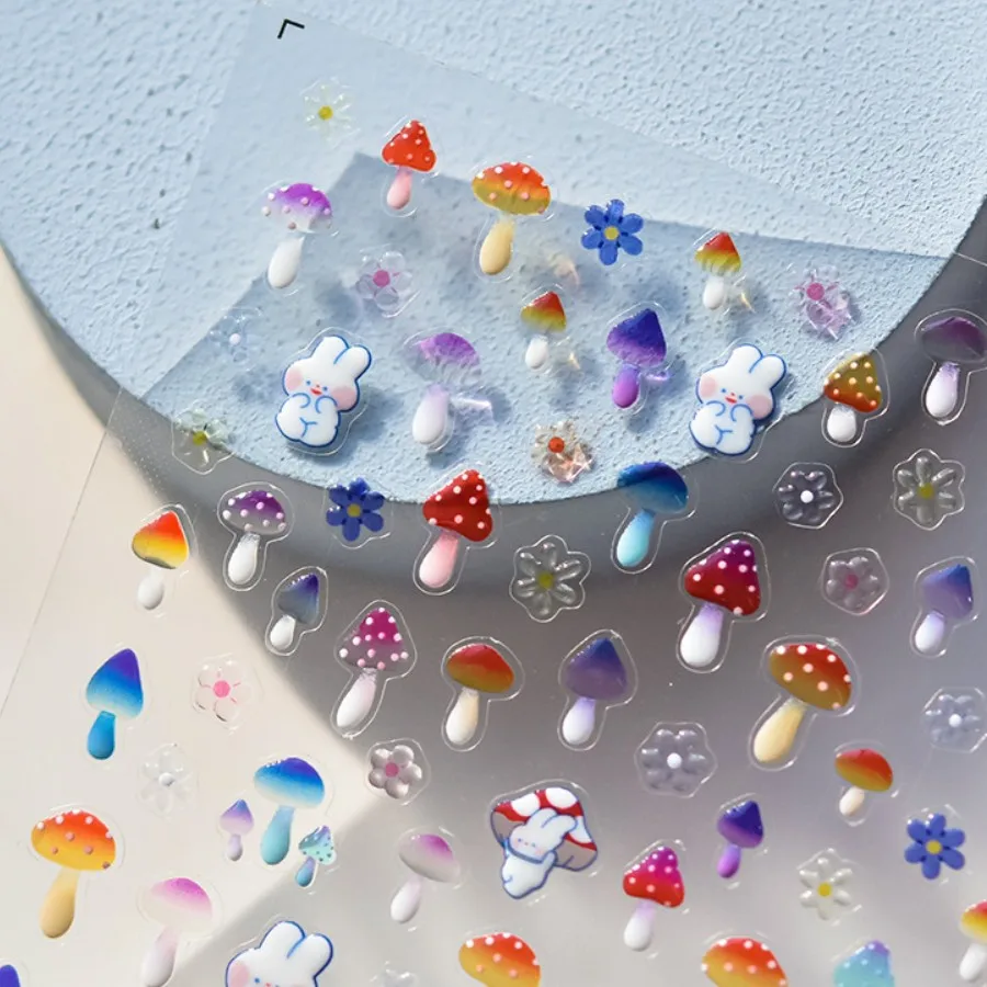 

1Pcs 5D Kawaii Nail Stickers Cartoon Jelly Mushroom Rabbit Nail Art Sticker Nail Decoration Slider Decal Adhesive Transfer Part