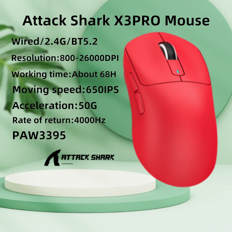 

Attack Shark X3pro Superlight Wireless Gaming Mouse With Magnetic Rgb Charging Base,paw3395 Sensor 26000dpi, Bt/2.4g Wireless