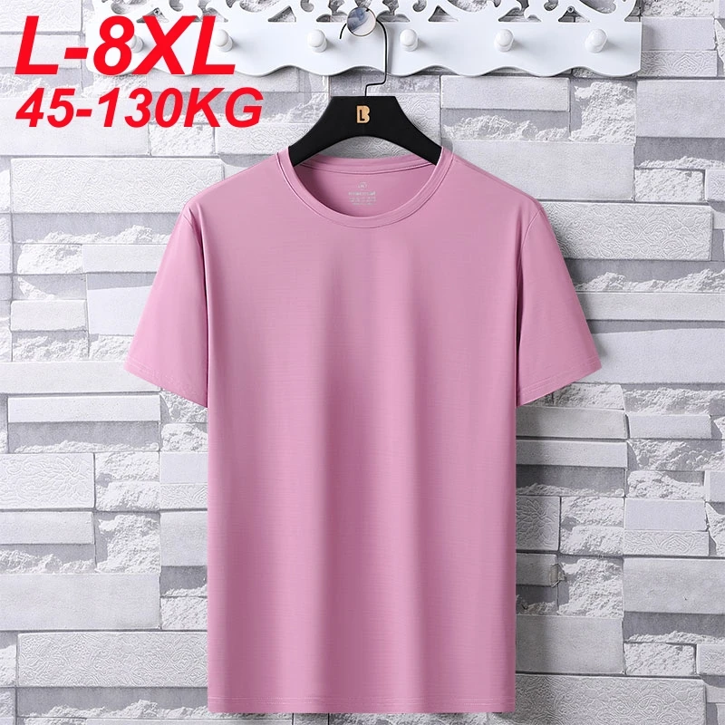 

Летняя футболка с коротким рукавом для мужчин, большие размеры 8xl 7xl 6xl 5xl 2025 New Ice Silk Green Pink Повседневные охлаждающие футболки Мужская одежда
