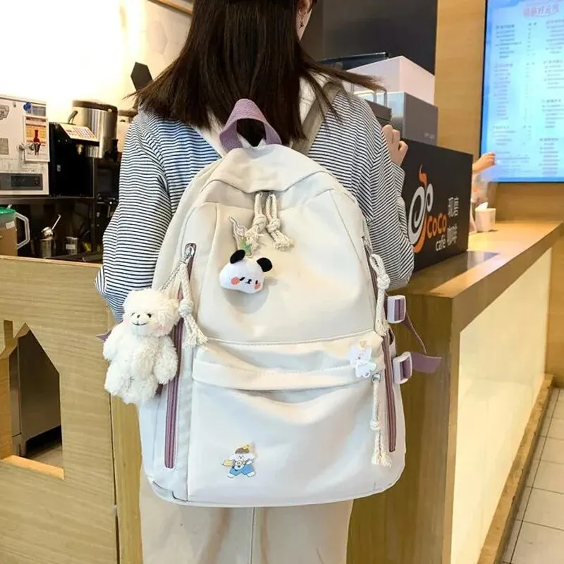 Girls Black Travel Waterproof School Bag Women New Nylon Laptop Book Bag Trendy Fashion Cute Female Ladies College Backpack Cool