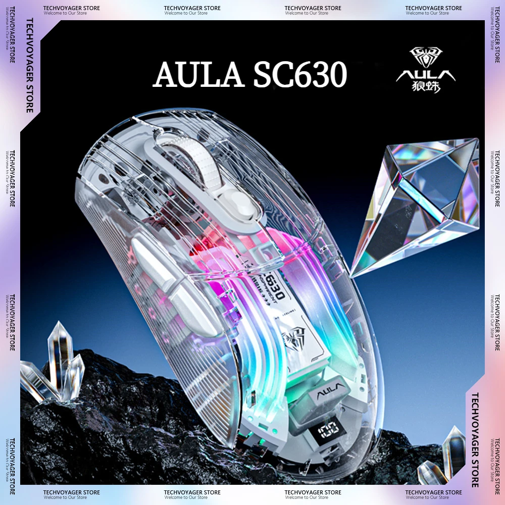 

Игровая мышь AULA SC630 RGB, прозрачная магнитная зарядная база, беспроводная трехрежимная мышь на заказ, ПК, офисные аксессуары для киберспорта