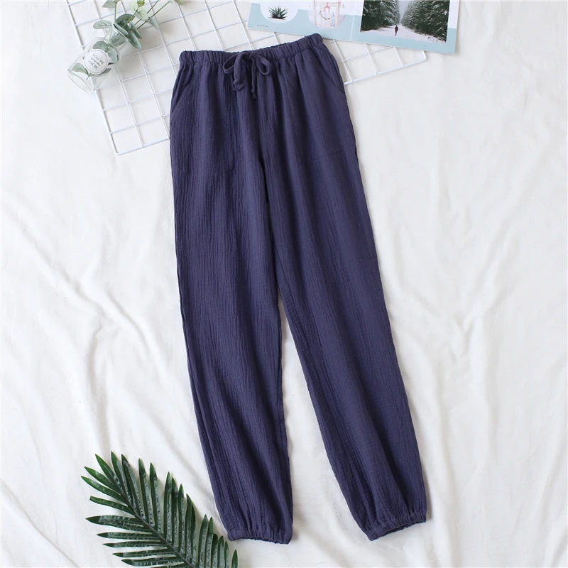 Japanese pajamas men and women spring and autumn home pants cotton washed double gauze loose comfortable trousers casual pants