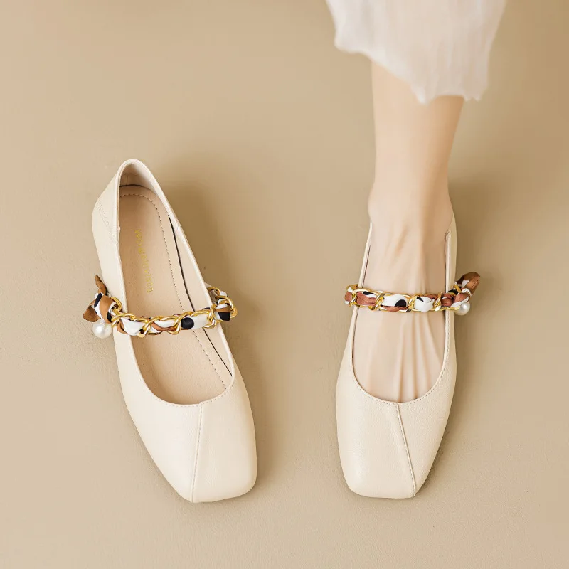 

Comfortable Leather Mary Jane Shoes Low Heel Thick Heel Casual Women's Shoes French Style Evening Wind Dress Shoes Slip-On