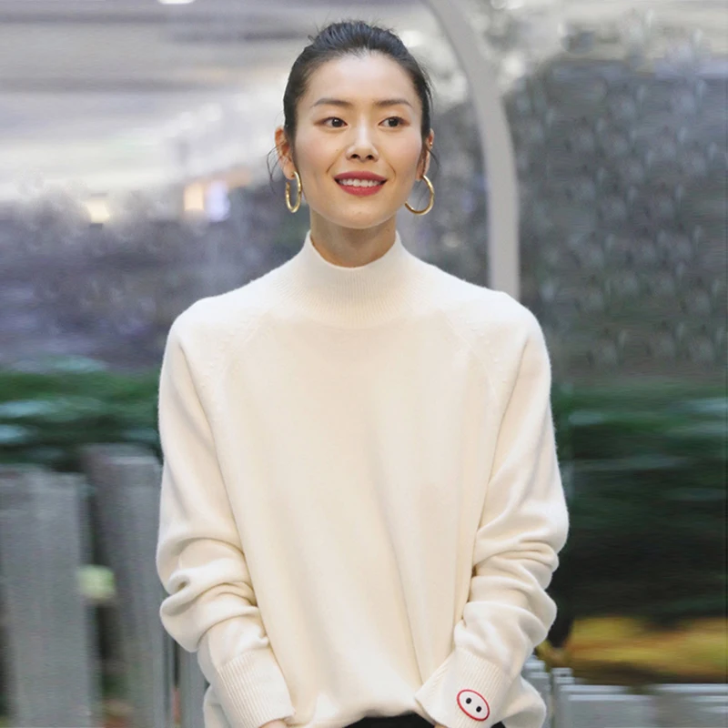 

Thiened Camere Sweater Women's Loose Lazy Sle Embroidery Pig Nose Knitted f High Collar Sweater Comfortable Fit Long...