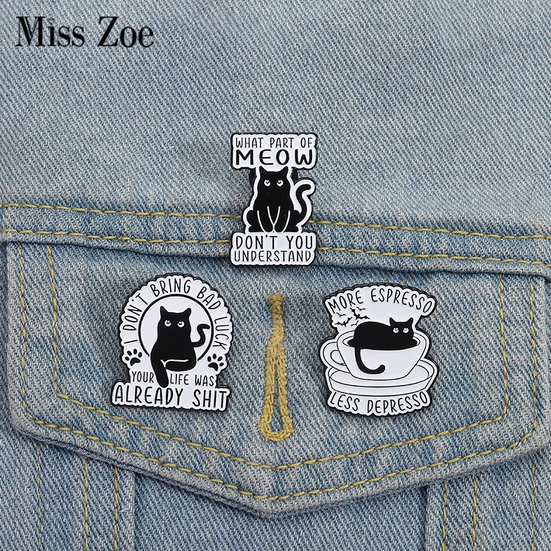 Süße Katze Kaffee Emaille Pins Benutzerdefinierte MEHR ESPRESSO Broschen Revers Abzeichen Kleidung Tier Schmuck Geschenk für Kinder Freunde