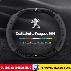 For 34CM Peugeot Suede Leather Car Steering Wheel Cover 3008 4008 5008 208 e208 2008 e2008 Carbon Fiber Non-slip Wheel Covers