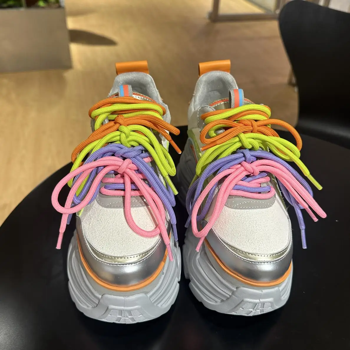 Women's Rainbow Platform Sneakers Colorful Chunky Dad Shoes Height Increasing Casual Trainers Fashion Wedge Walking Shoes Street