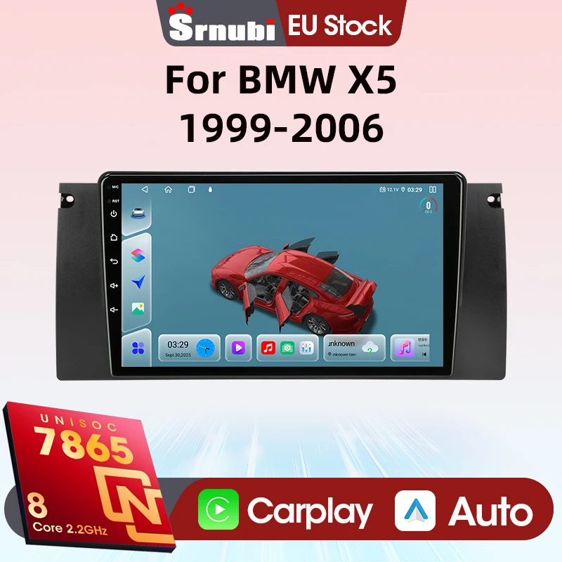Srnubi Reproductor de Video con Pantalla Táctil 2 Din, CarPlay, Android Auto, GPS, Navegación, WiFi, Bluetooth para BMW Serie 5 E39 E53 M5 X5 1999-2006 1