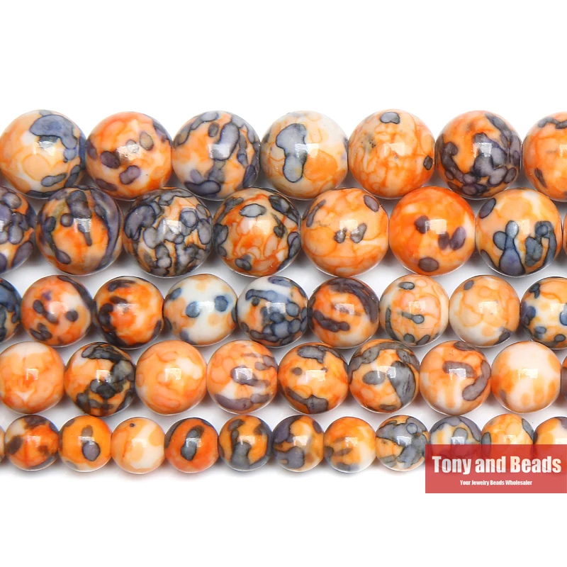 Natural Orange Black Colorful Stone Round Loose Beads 15\