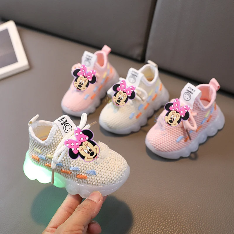 

Mickey Mouse Boy Girl Sneakers Breathable Mesh Summer Autumn Boys Casual Shoes disney Spring Lights Flying Weaving Toddler Shoes