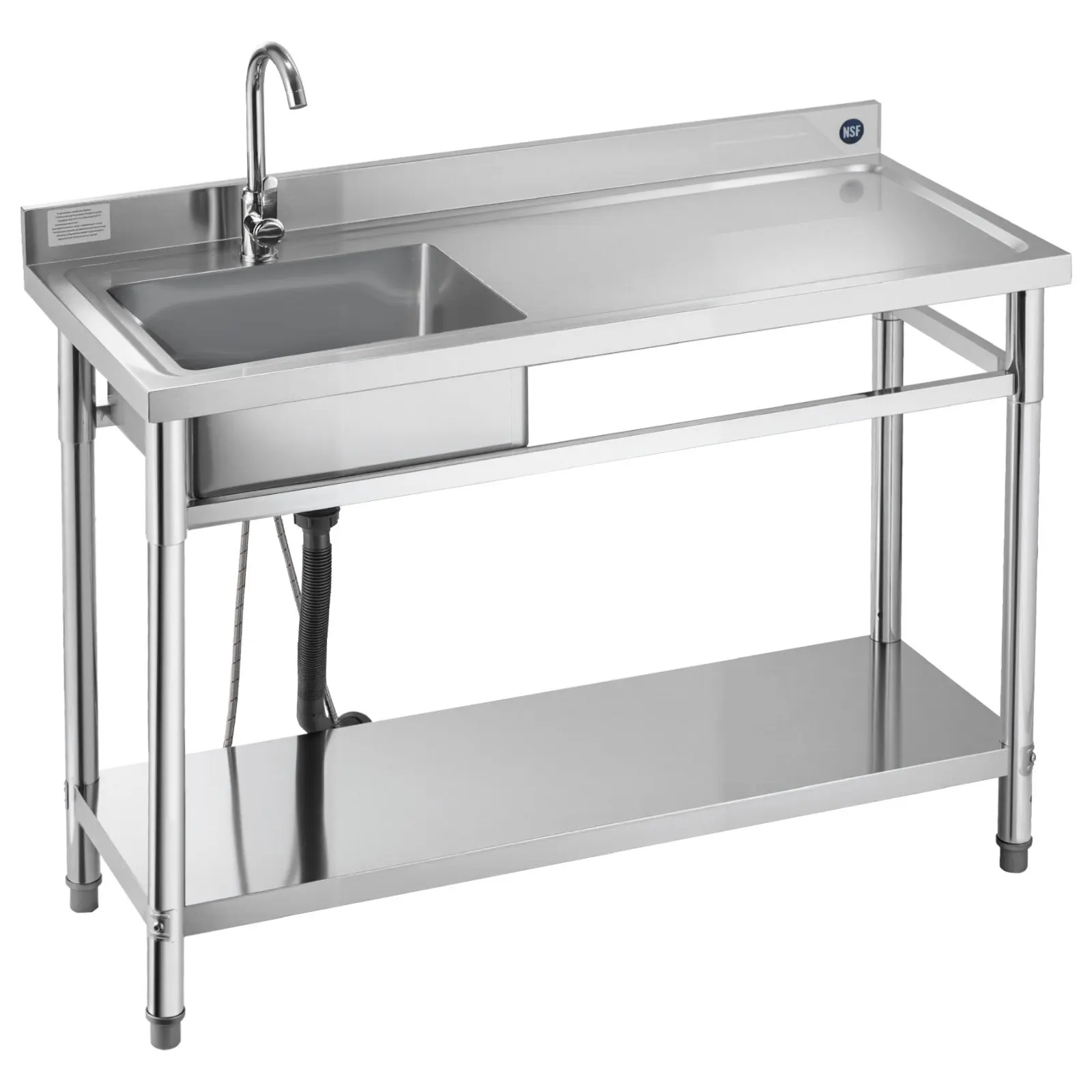 

Stainless Steel Utility Sink, Free Standing Single Bowl Commercial Kitchen Sink With Faucet, Utility Right Basin Workbench With