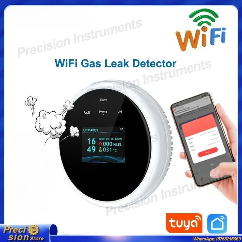WiFi Gas Leak Detector for LPG Natural Gas with For Tuya App Control Smart Home Alarm LCD Display Safety Fire Security Monitor