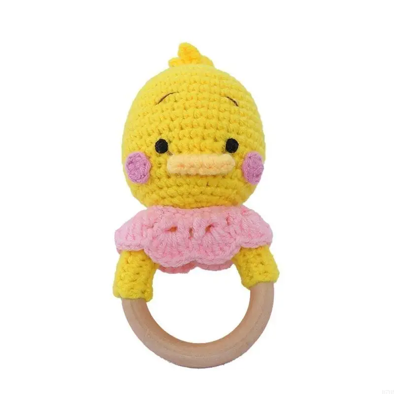 D7YD 漫画動物手作りガラガラ赤ちゃんのおもちゃかわいい動物の形のおしゃぶりおもちゃかぎ針編みハンドヘルドなだめる睡眠おもちゃ赤ちゃんのため