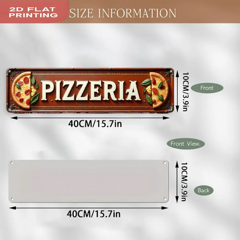 Vintage Italian Pizzeria Metal Sign, 4x16 Inch Large Pizza Slice Aluminum Decor, Rustic Restaurant Wall Art