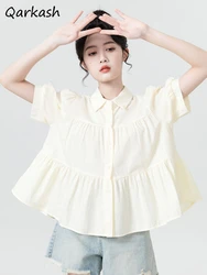 Shirts Women Summer Daily Simple Lively Cute Tender Fashion Pure Temperament Turn-down Collar Shot Sleeve Schoolgirls Youthful