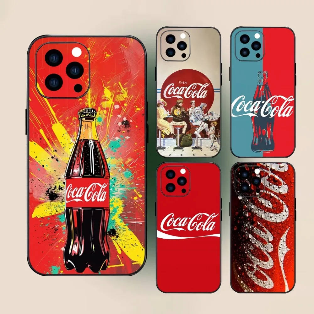 C-Coca-Colas Phone Case para iPhone, Moda Preto Shell, iPhone 11, 12, 13, 14, 15 Plus, Max, Pro, XR, XS