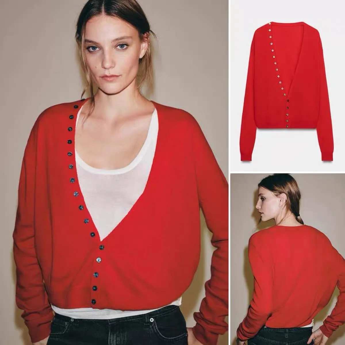 Early Autumn New Arrival Women's Fashion Versatile V-Neck Knitted Jacket Polyester Fiber Long Sleeve Short Length Open Cardigan