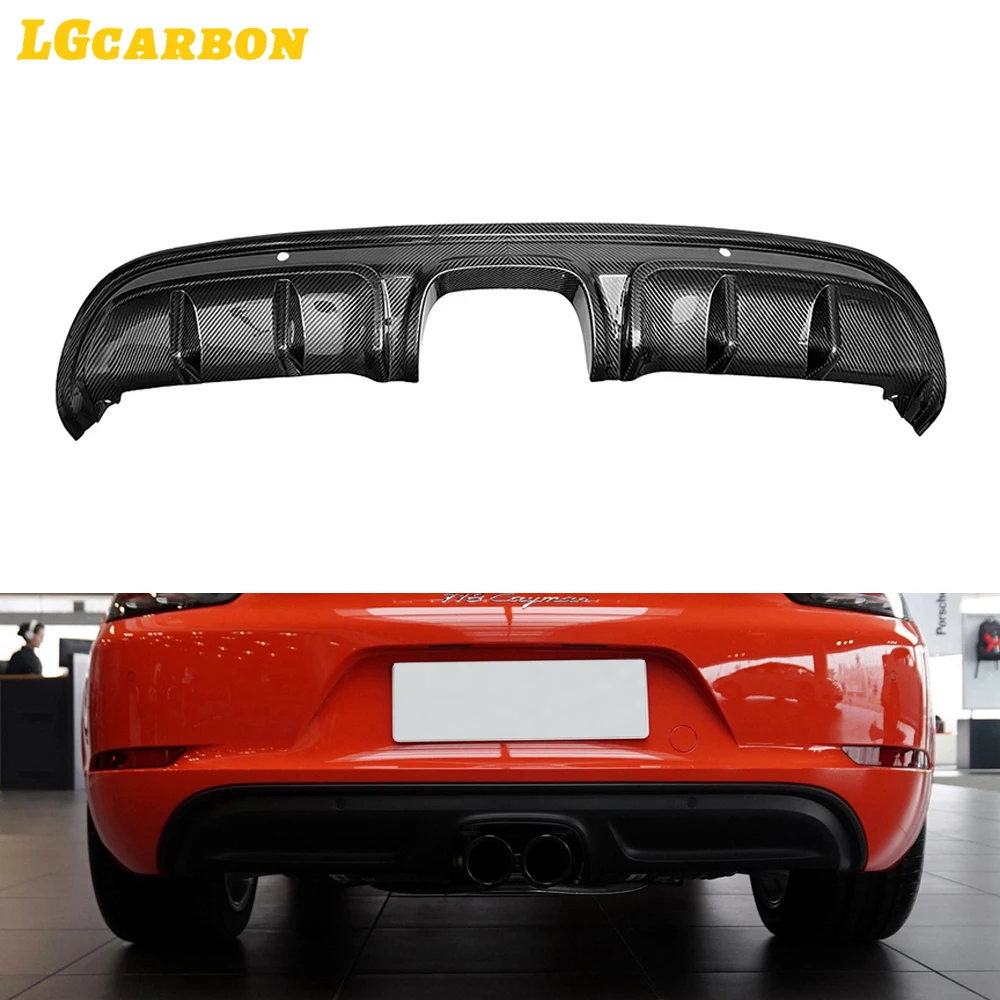 

LGcarbon For Porsche 718 Cayman Boxster 2016-2022 Real Carbon Fiber Rear Bumper Diffuser Lip Spoiler Exhaust Tips Cover Body Kit