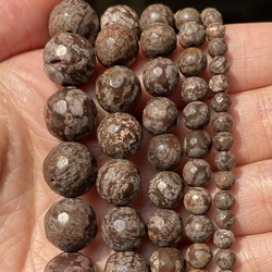 Natural Faceted Coffee Snowflake Jaspers Round Loose Spacer Beads For Jewelry Making DIY Bracelet Handmade 4/6/8/10/12mm