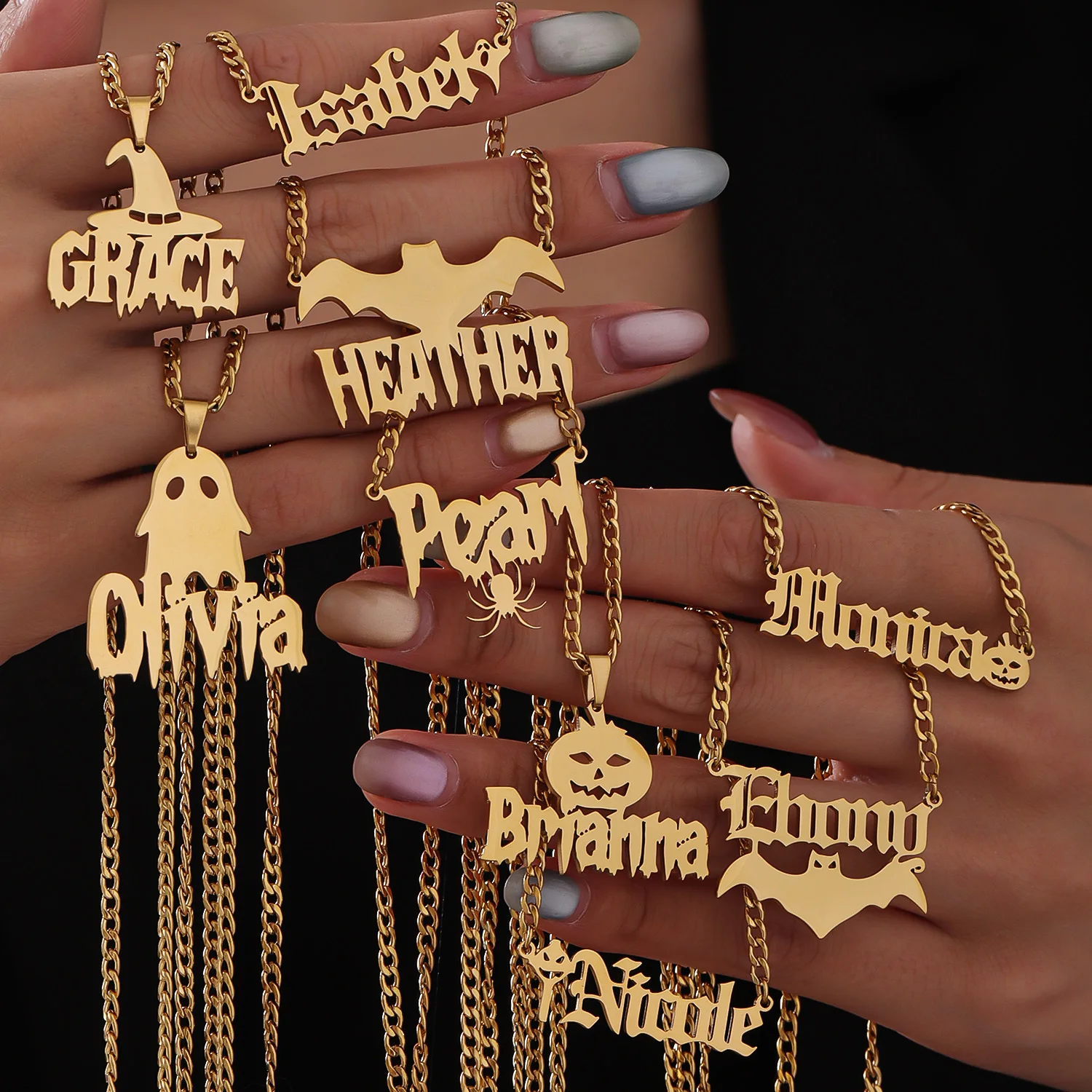 

Custom Halloween Name Necklace Personalized Holiday Jewelry Stainless steel Name Necklace