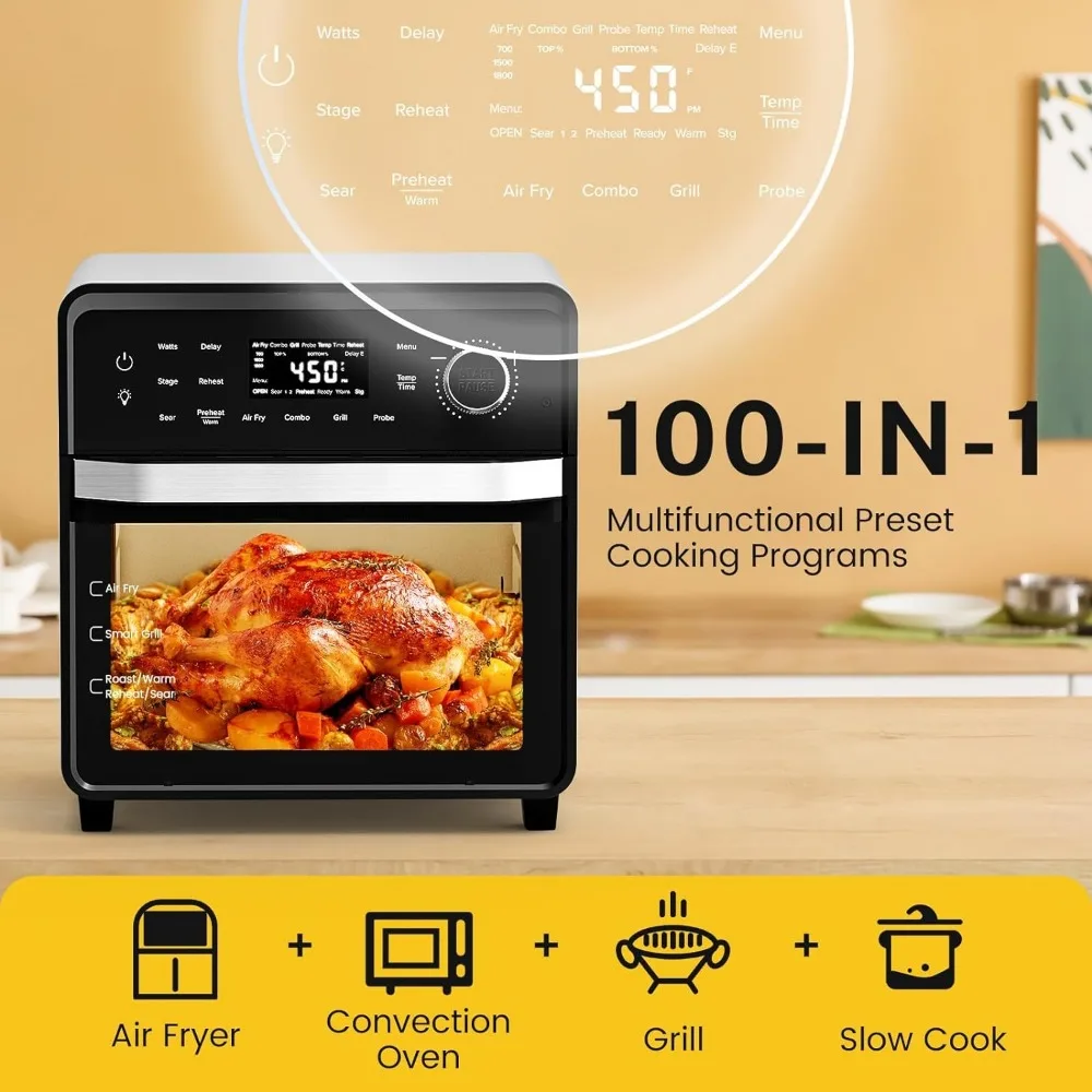 TODD ENGLISH Pro-Smart Grill, Plug-In Grill, Oven & Air Fryer, 550°F Preheat, TRUE Char & Flavor of Premium