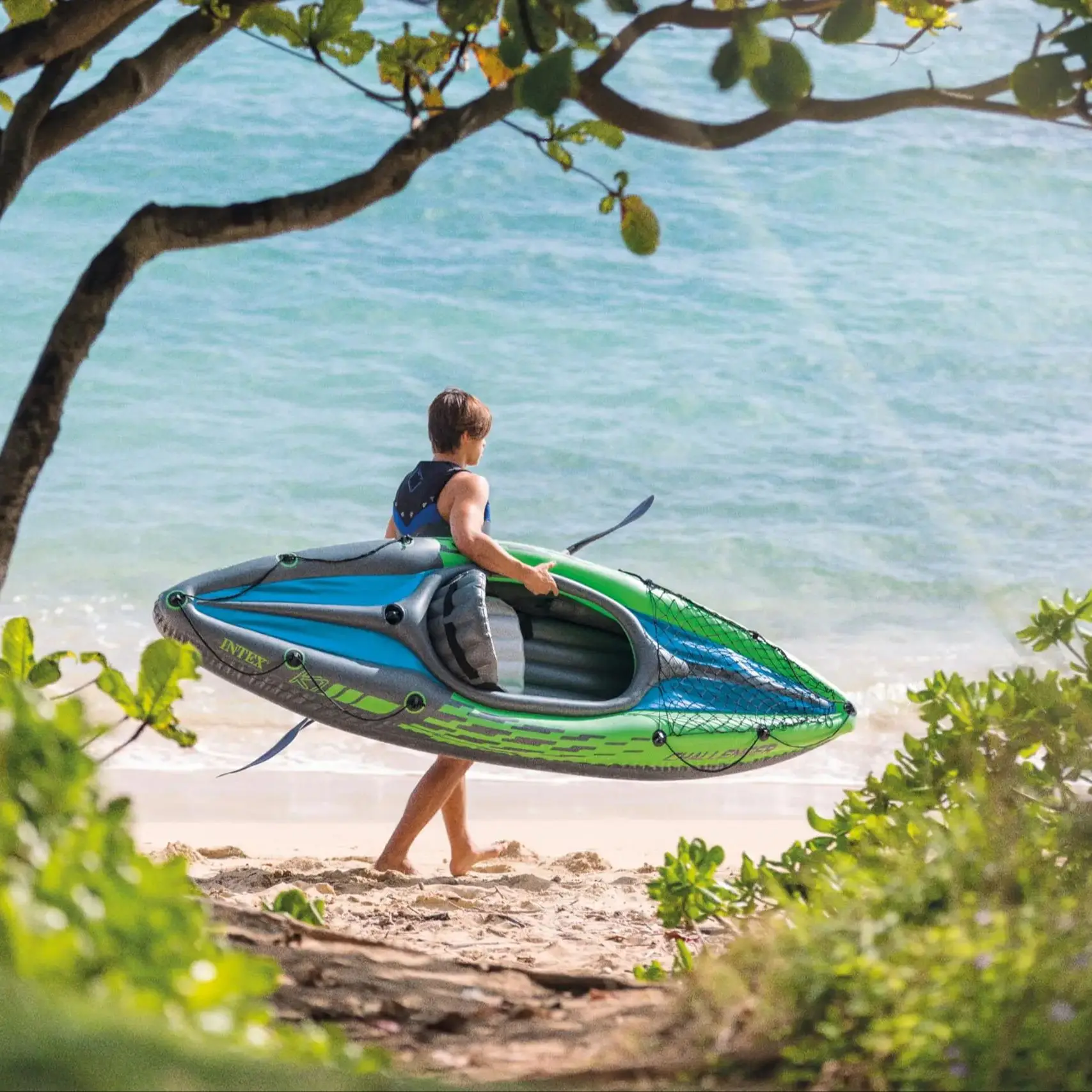 2 Person Inflatable Vinyl Kayak Set 1