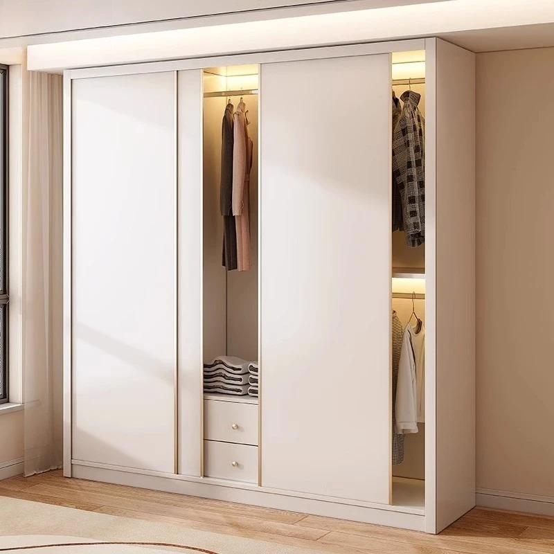 

2026 popular household bedroom sliding door ENF grade ultra-thick solid wood Osong sliding door simple and atmospheric wardrobe