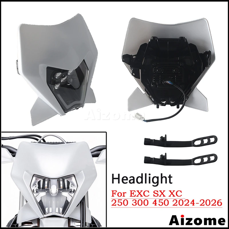 Motorcycle LED Headlight E49 Approved Hi/Lo Beam DRL Front Lamp Assembly Plastic For EXC SX XC 250 300 450 2024-26 Offroad Bike