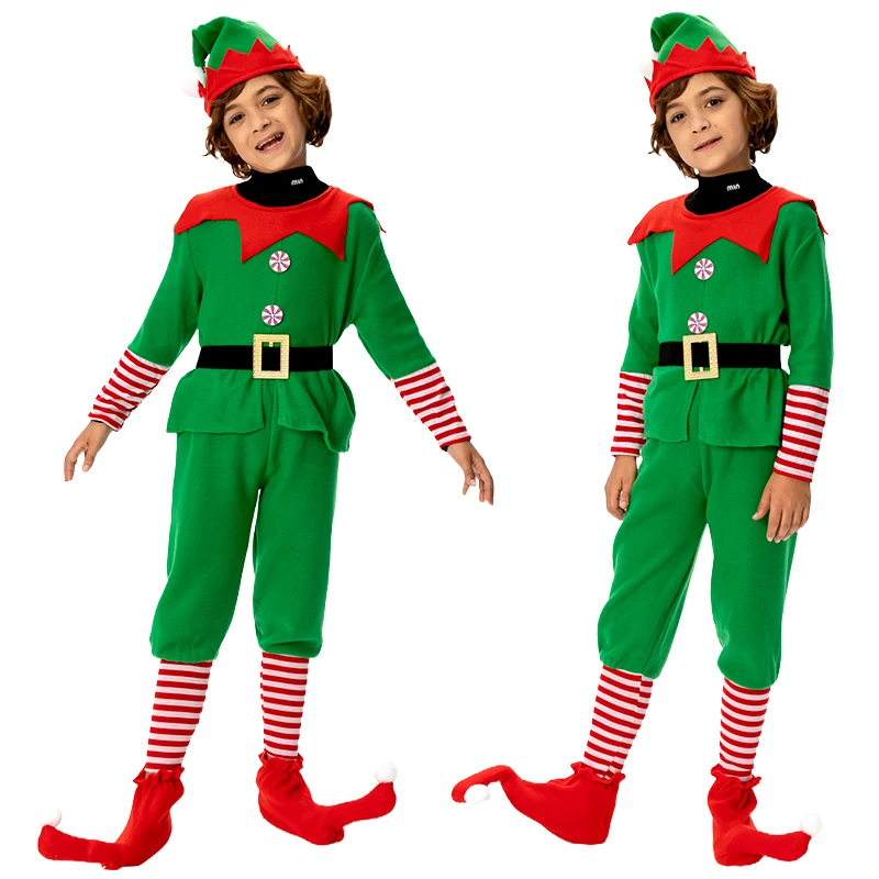 2024 Christmas Children's and Adult Christmas Elf Costumes, Santa Claus Green Elf Costumes, Role Playing Halloween Costume Set