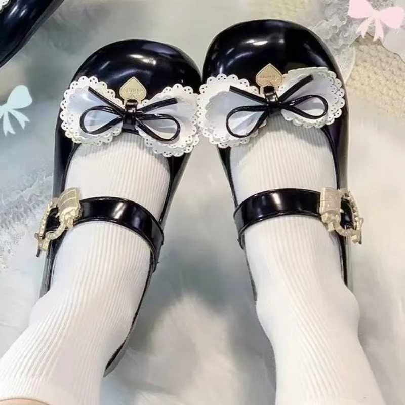 

2025 Spring New Coarse Heel Single Shoes Women's Fashion Round Head Shallow Bow Anti-slip Wear-resistant Mary Jane Shoes