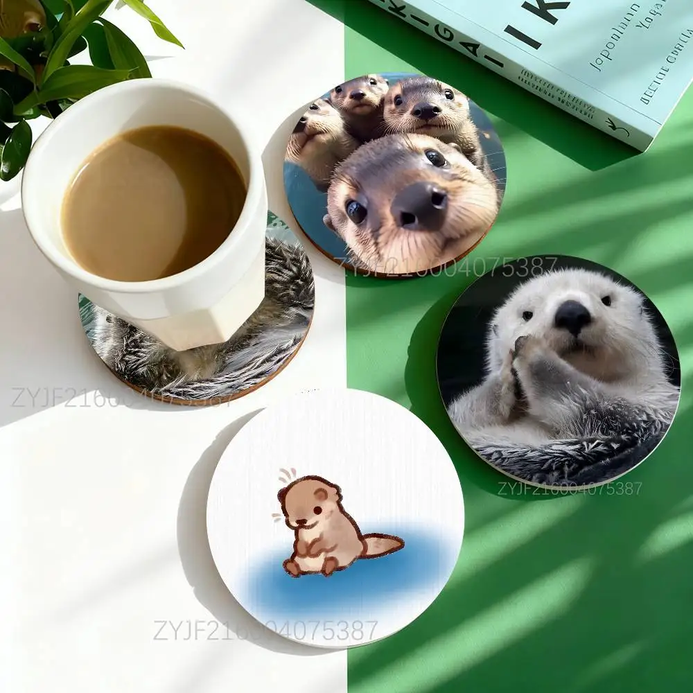 

Sea Otters Animals Cute Round Wooden Coasters For Cute Design Suitable for Drinks Tea,Coffee Home Perfect Gift Choice Holidays