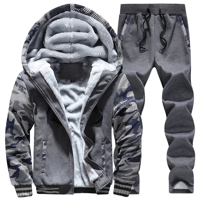 Tracksuit Sets Men Winter Hoodies Casual Hooded Warm Sweatshirts+Pants Thicker Fleece Jacket+Pants Men Moleton Masculino M-4XL