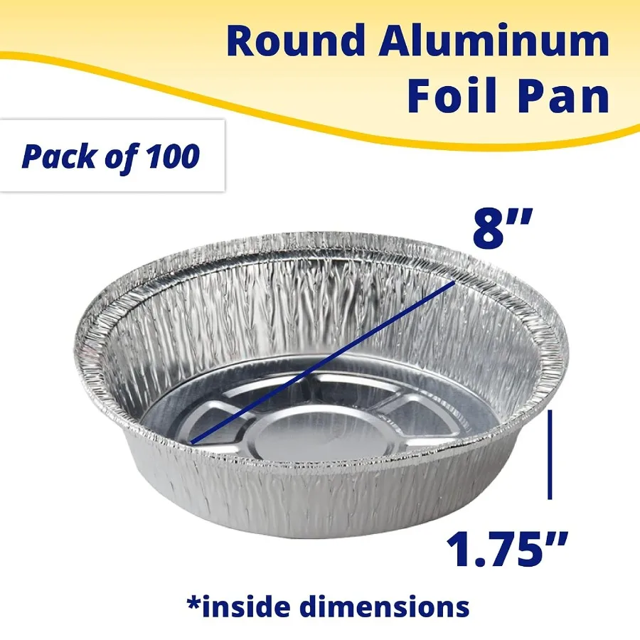 9 مقالي دائرية من رقائق الألومنيوم للاستعمال مرة واحدة مكونة من 100 قطعة مع جدران بزاوية عميقة 1.75 لتحميص الخبز والطبخ والتجميد مثالية لـ Pi