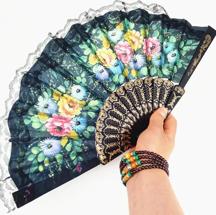 European Style Flower Lace Hand Fan Spanish Folding Fan Dance Props Wedding Party Favors Gifts Wholesale