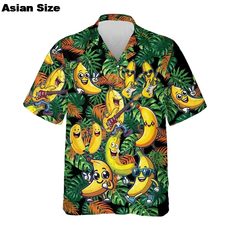 

Men's Shirt Fruit Banana Pineapple 3D Printing Tee Spring Summer Casual Hawaiian Blouse Lapel Short Sleeves Oversized Shirts Top
