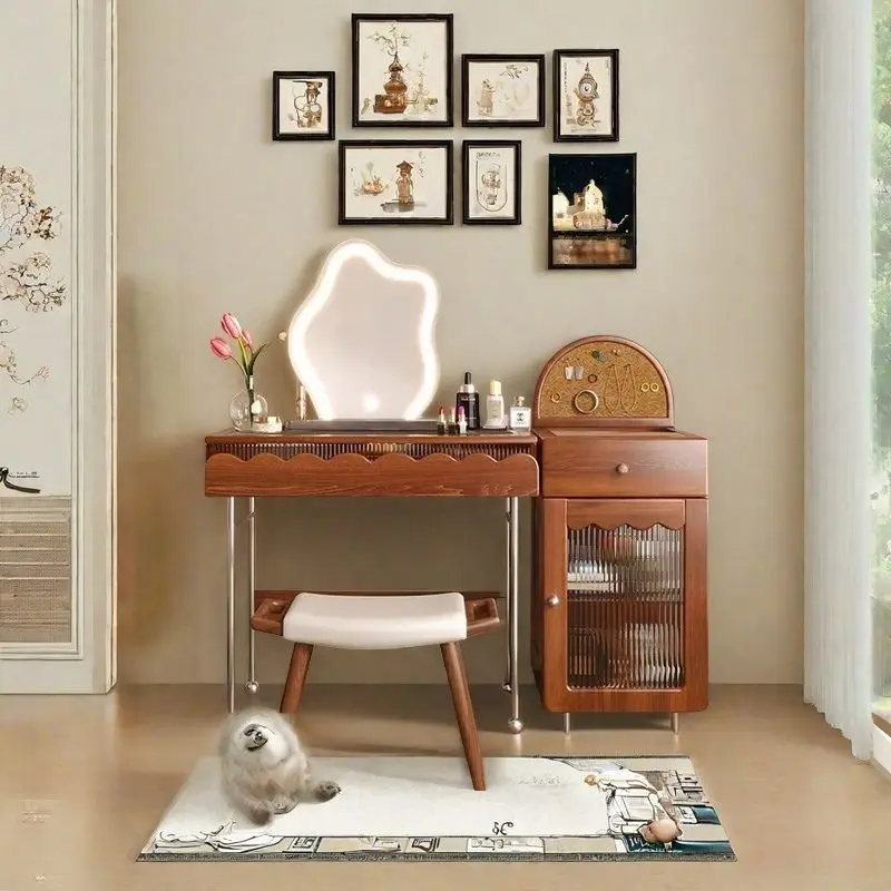 

Solid wood dresser French retro small apartment mobile storage master bedroom antique dressing table with drawers integrated t
