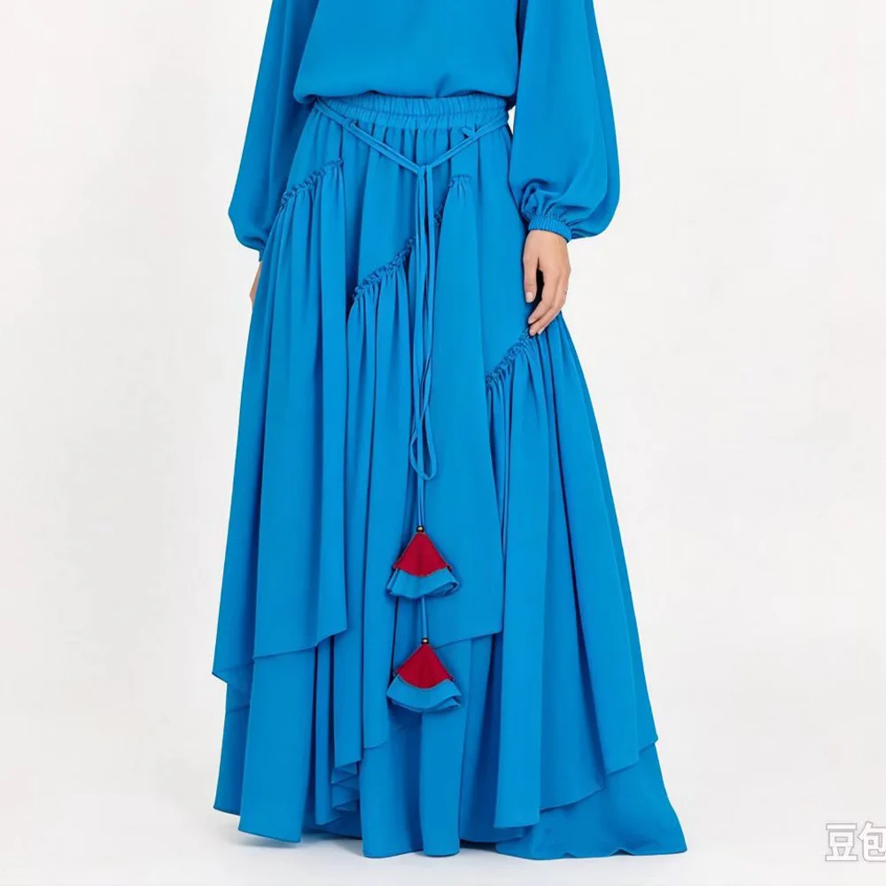 Summer 2025 Purple Chiffon Maxi Skirt for Women Fashion Elegant Asymmetrical Pleated Long Skirts Free Shipping