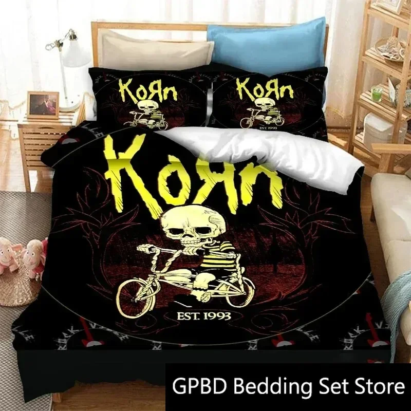 3D Print Korn Band Logo Bedding Set Double Twin King Duvet Cover Comforter Pillowcase Boys Girls Adults Bedroom