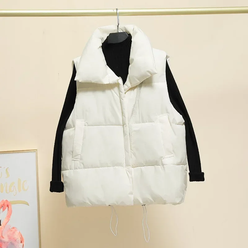 

2025 New Women Sleeveless Parkas Solid Vest Jackets Zipper Splice Thick Vests Pockets Stand Collar Coats Warm Elegant Lady Parka