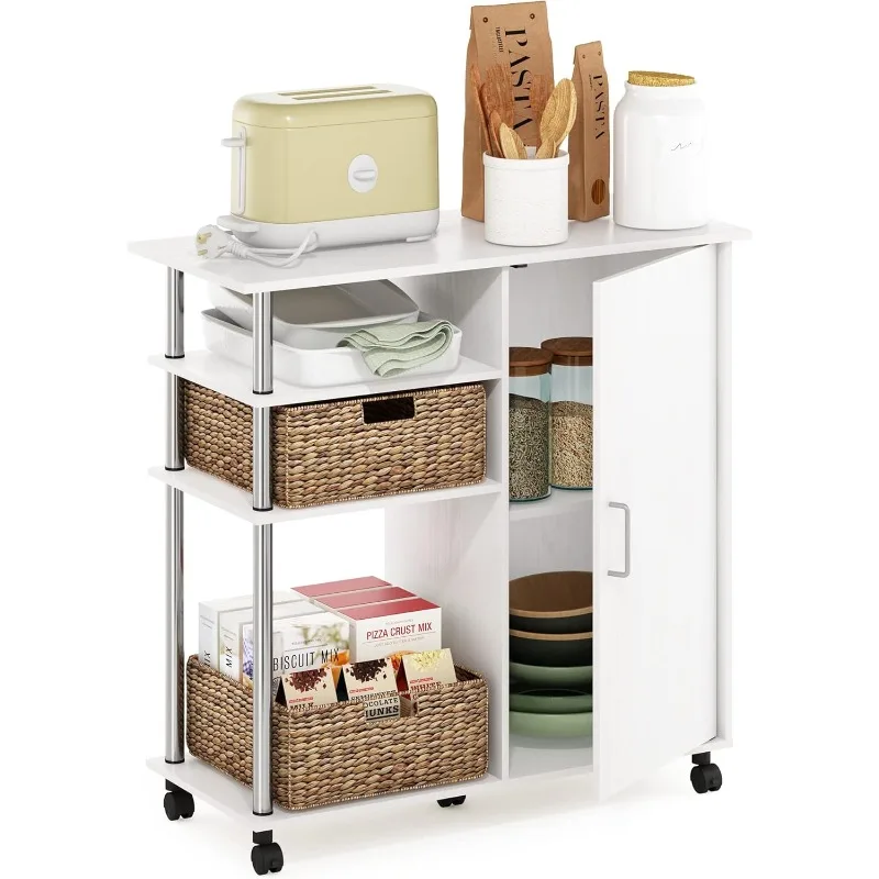 

Кухонный остров Helena Utility и тележка для хранения на колесах, 4-уровневые, трубы из нержавеющей стали, дуб белый/хром