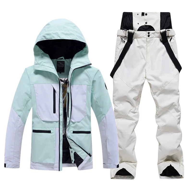 -30℃ Ski suit Snow prevention Jacket pants adult Couple clothing Men women windproof waterproof warm Green Pink white Purple