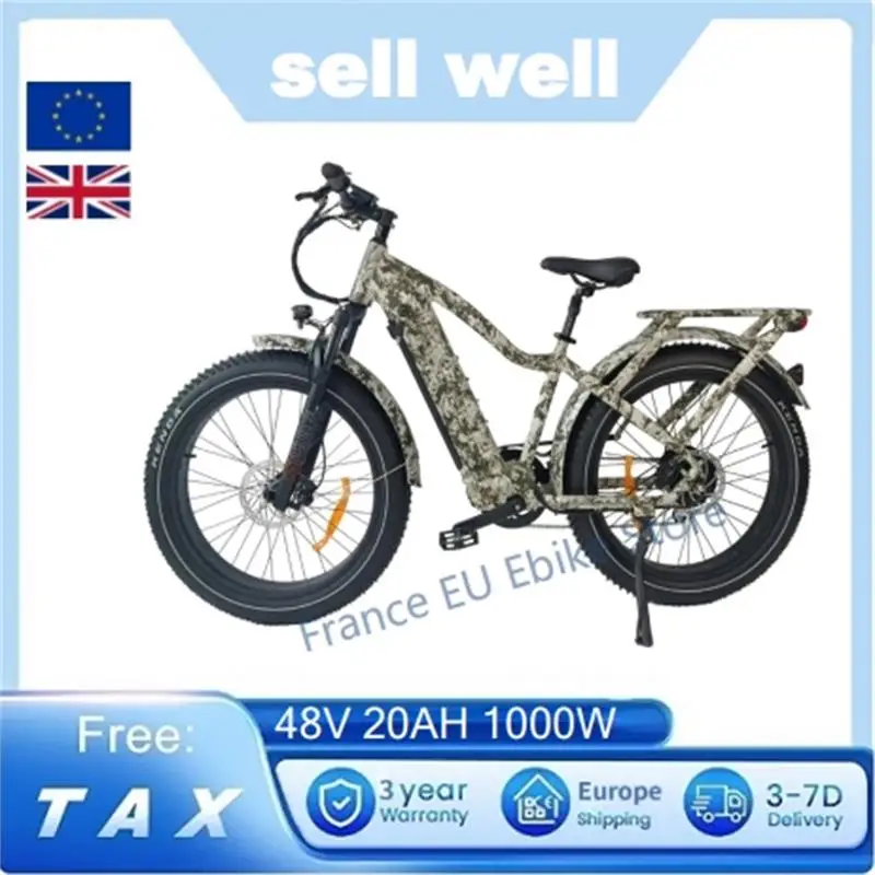 QUEENE/45-55km/h Fat Tire Electric Mountain Bike 48v 1000w Electric Bike 26 Inch Ebike  Hunting E-Bike for Adults