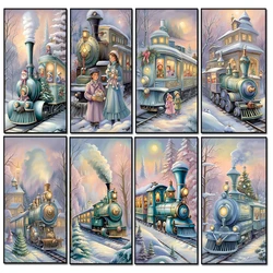 Large Snow Train Diy Diamond Painting Full Square Round Drill Mosaic For Interior Large Size Home Decoration Christmas New 2024